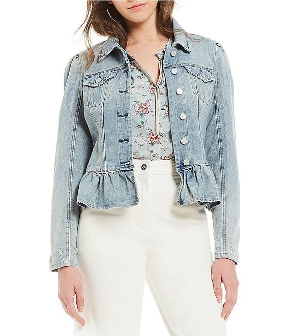 Peplum Hem Distressed Denim Jacket | Denim jacket, Distressed .