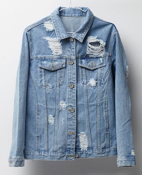 distressed jean jacket | Denim jacket, Distressed denim jacket .