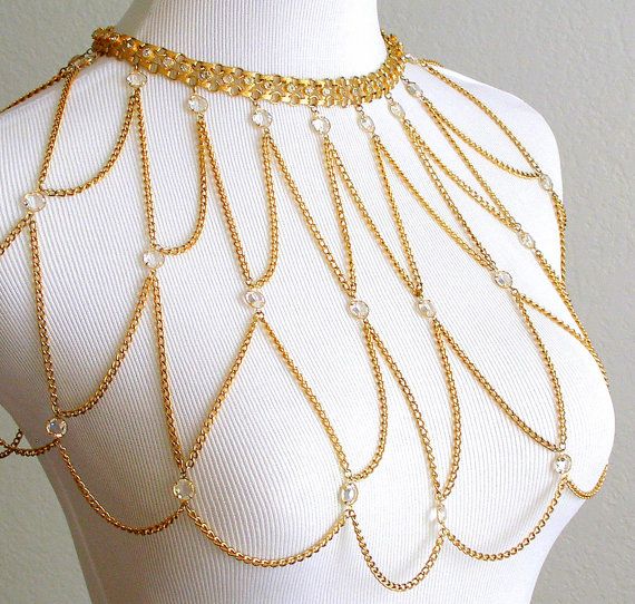 Vintage Body Chain Necklace Shoulder Capelet Gold Clear - Etsy .