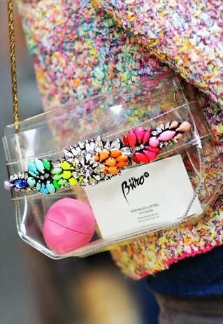 Crystal-embellished PVC Transparent Clutch Bag from beahappygirl .