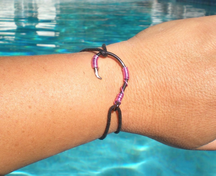 The REAL FISH HOOK Bracelet/Anklet Pink on Black Hook | Etsy .