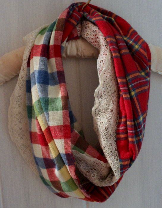 Flannel+and+Lace+Infinity+Scarf+by+lessoules+on+Etsy | Fashion .