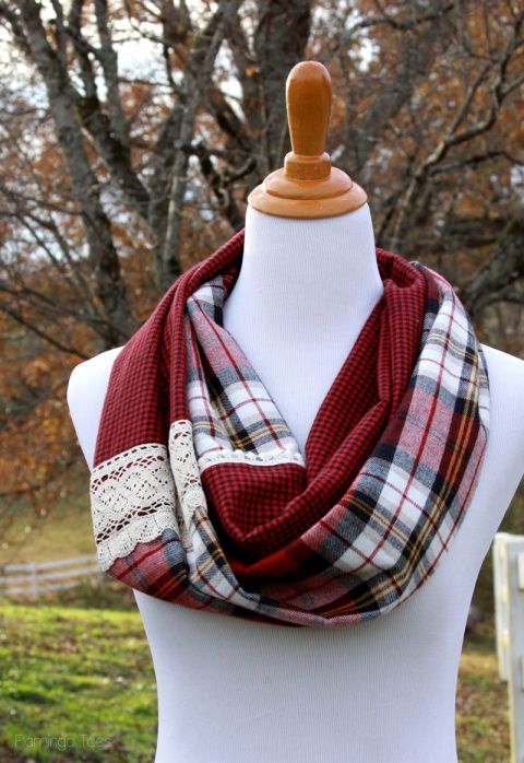 15 Minute Plaid and Lace Infinity Scarf | Sewing scarves, Infinity .