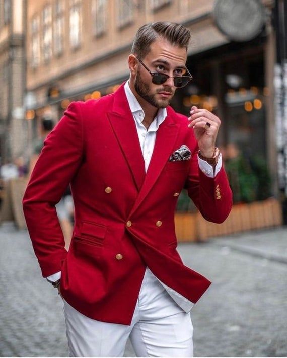 Men's Double Breasted Coat Blazer Slim Fit Red Double - Etsy .