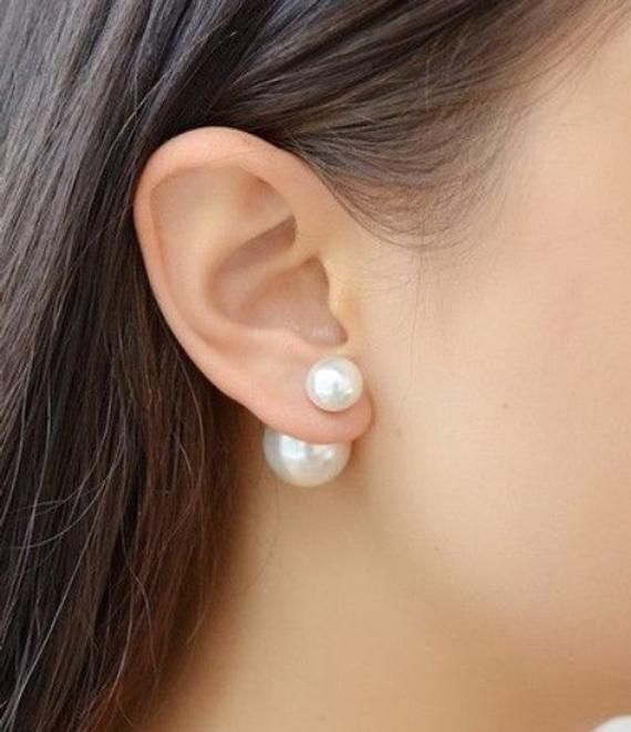 Double Pearl Earrings Double Sided Pearl Earring Double Ball .