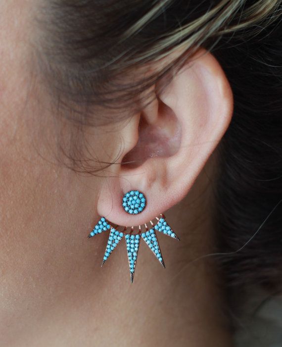 Turquoise Ear Jackets / Double Sided Earrings / Front Back - Etsy .