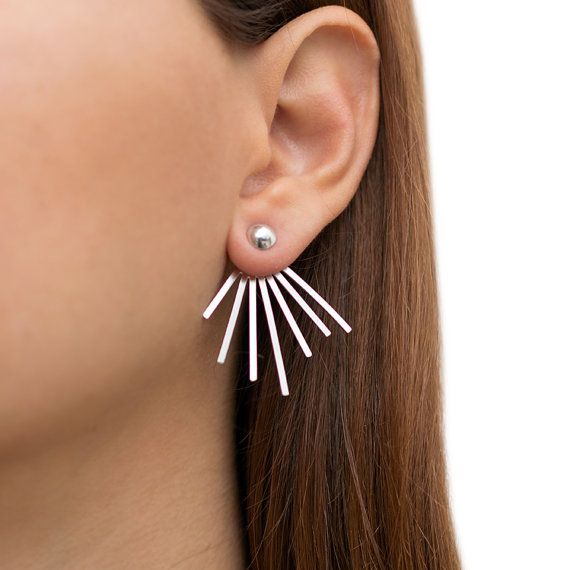 Handmade Gift Spike Ear Jacket Earrings Double Sided Earrings .