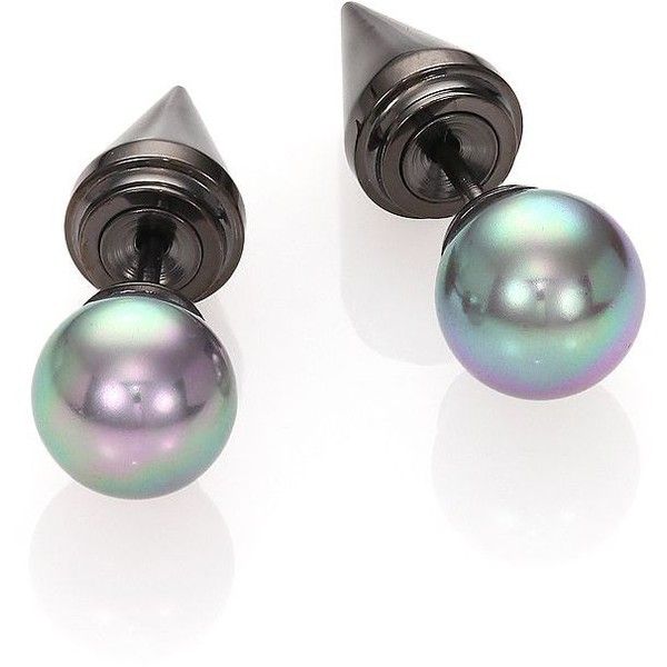 Majorica 8MM Grey Round Pearl Spike Double-Sided Earrings | Double .