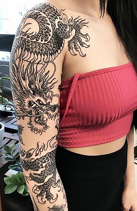 20 Fierce Dragon Tattoo Designs for Women | Dragon sleeve tattoos .