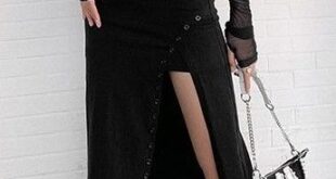 High Waist Side Split Midi Skirt with Buckle Belt | Edgy outfits .
