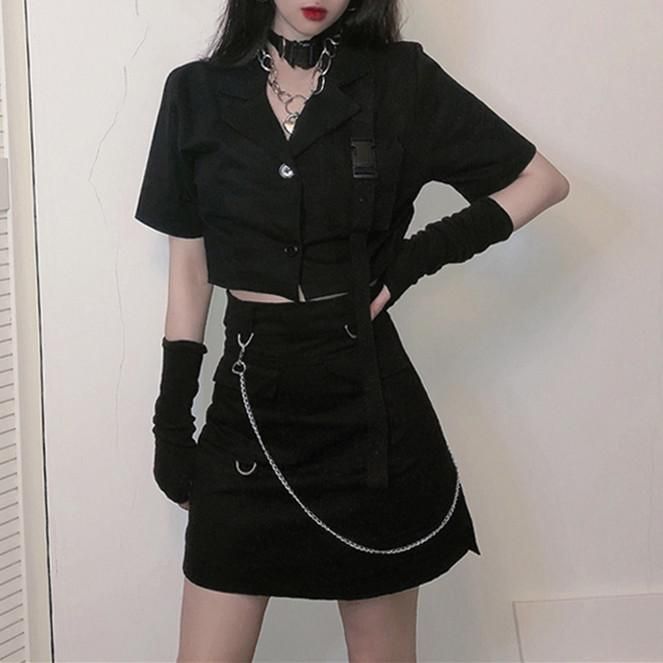 Black Gothic Short Shirt/Skirt Set SP14198 | Edgy outfits, Fashion .