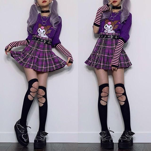 Plaid pleated skirt KF90410 | Pastel goth fashion, Edgy outfits .