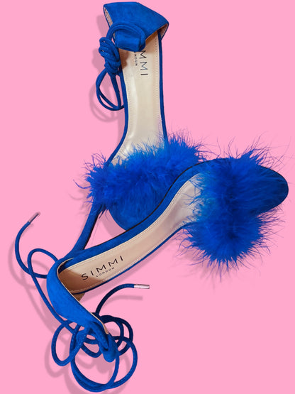 Electric Blue Lace Up Fur Heels – missvintagego