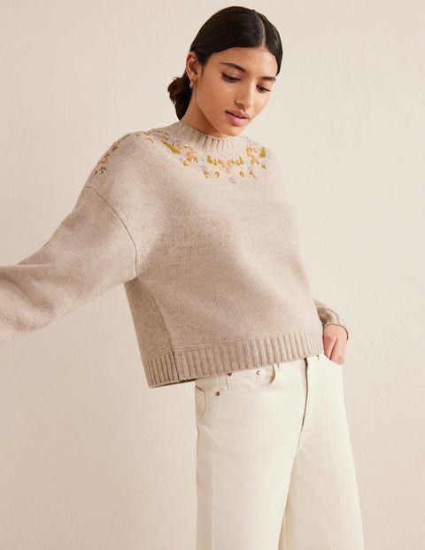 Embellished Wool Jumper - Oatmeal Melange | Boden UK in 2023 .