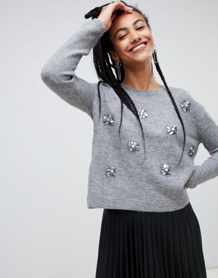 Mango | Mango embellished wool blend sweater in gray | Sweater .