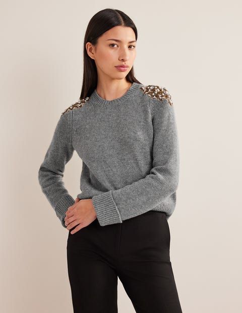 Embellished Jumper - Grey Melange Embellishment | Boden UK in 2023 .