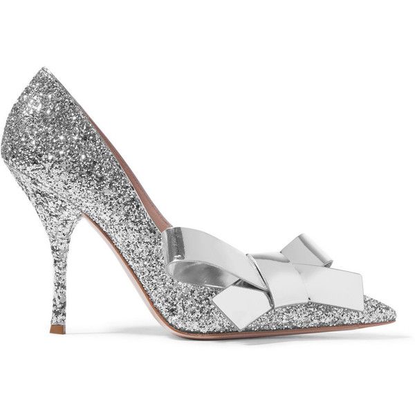 Miu Miu Bow-embellished glittered leather pumps, Women's, Size .