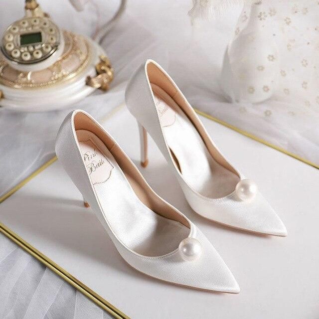 Silk Pearl Wedding High Heels, Bride Shoes - White / 37 | Wedding .