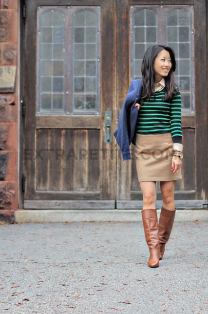 Preppy fall/ winter outfit with rugby sweater layered on top of a .