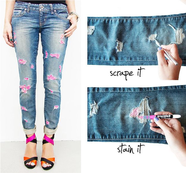 Distress 'em. | Diy ripped jeans, Diy distressed jeans, Diy .