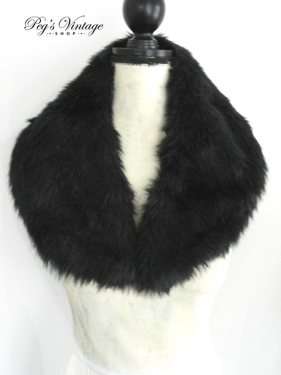 Vintage Black Faux Fur Collar Scarf Wrap Detachable Fun Fox | Etsy .