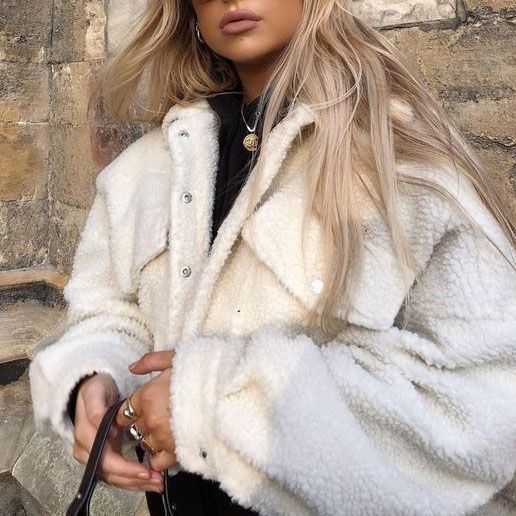 Thicker White Short Teddy Faux Fur Cropped Jacket Winter Coats .