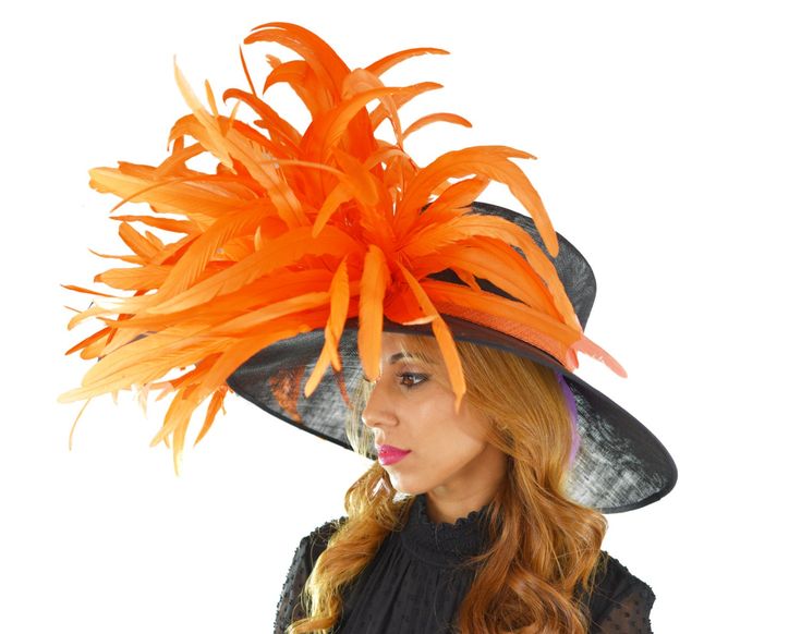 Black Orange Large Feather Kentucky Derby Hat for Ascot - Etsy .