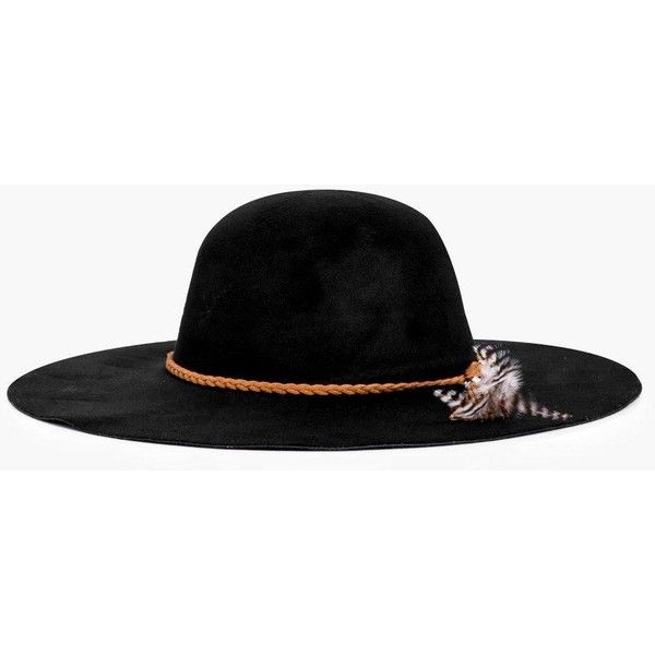 Boohoo Poppy Feather Trim Floppy Hat ($24) ❤ liked on Polyvore .