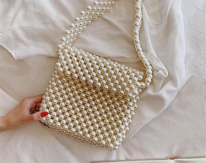 Beaded White Pearl Bag Handmade White Bead Purse Bridal - Etsy .