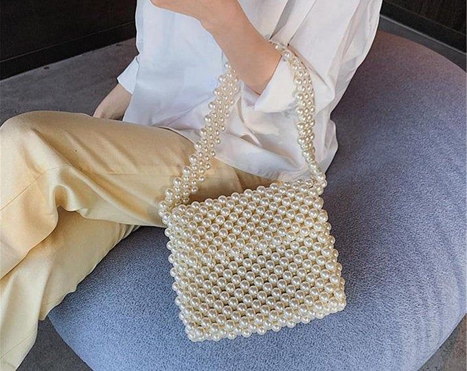 Beaded White Pearl Bag Handmade White Bead Purse Bridal - Etsy .