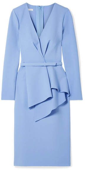 Oscar de la Renta - Draped Stretch Wool-blend Dress - Sky blue .