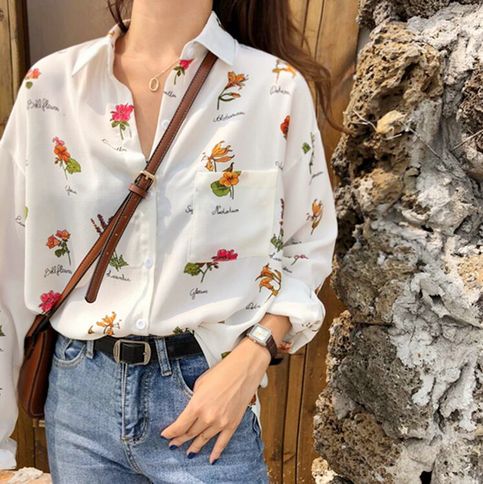 Chic Flower Printed Blouse | Print shirts women, Retro fashion .