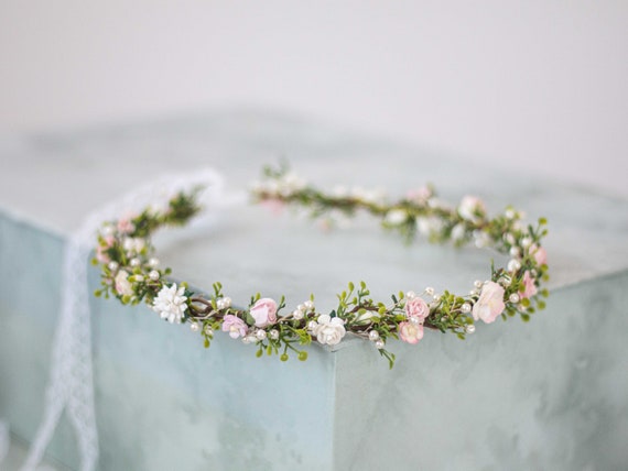 Pale Pink Flower Crown Wedding Dainty Flower Headband Bride - Et