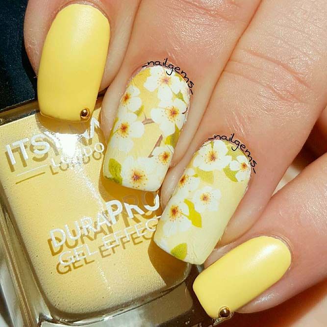 30 Flower Nail Designs to Try in 2023 | Yellow nails design .