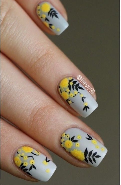 Easy Flowers Nail Art Designs – 100 pictures | Yellow nail .