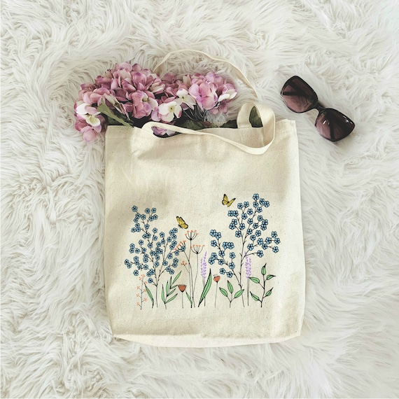 Flower Tote Bag Cute Tote Bag Floral Tote Aesthetic Bag Market - Et