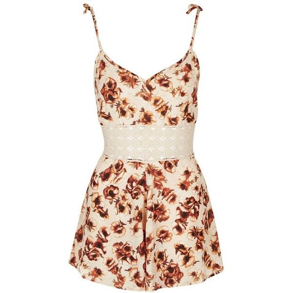 Topshop '60s Lace Inset Floral Romper | Floral print jumpsuit .