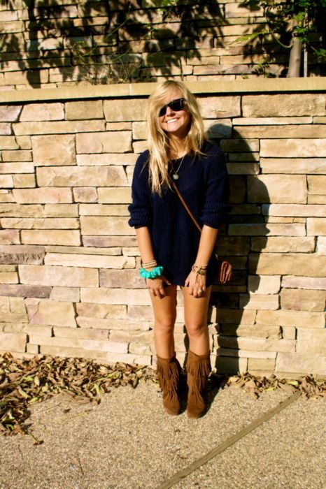 fringe boots & pop of color bangle. She's so cute I wish I could .