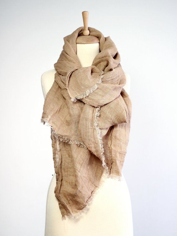 Light Brown 100% Linen Scarf Wrap for Women & Men Oversized - Etsy .