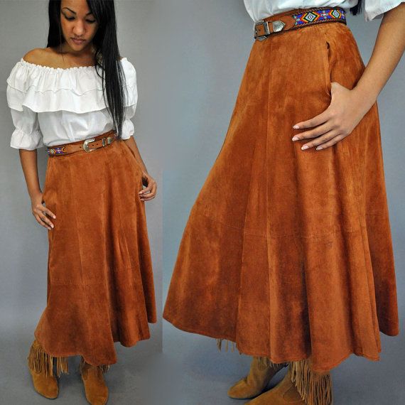Vintage 70s 80s leather skirt high waist skirt / Bohemiam Skirt .