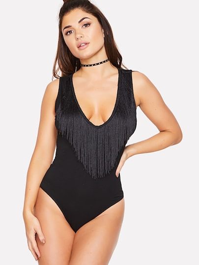 SHEIN Body con cuello pico y detalle de flecos | Bodysuit fashion .