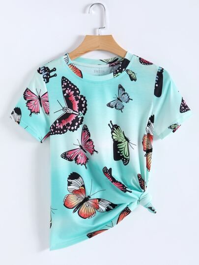 Butterfly And Leopard Print Tee | Printed tees, T-shirt print .