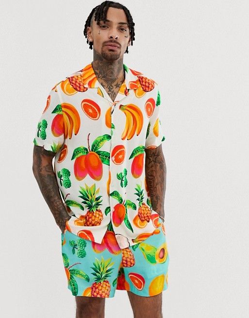 ASOS DESIGN relaxed shirt with fruit print | ASOS | Conjunto .