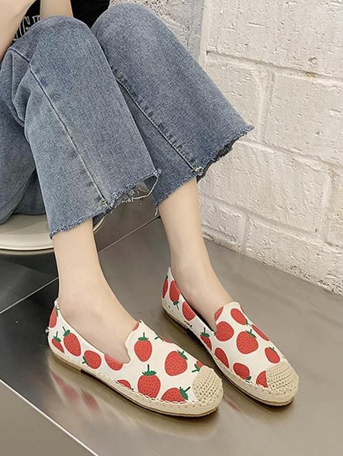 Fruit Print Cloth Loafer Flat Shoes LAVA RED RED SUN YELLOW | Cute .