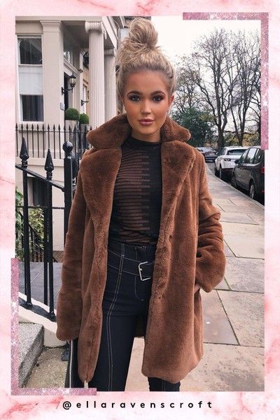 Michaela Chocolate Brown Faux Fur Coat | Brown coat outfit, Winter .