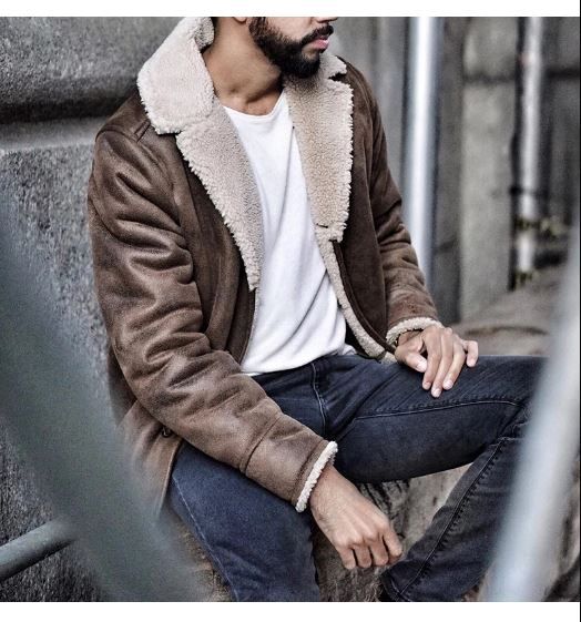 Men Brown Leather Jacket with Fur Lining and fur Collar, Trendy .
