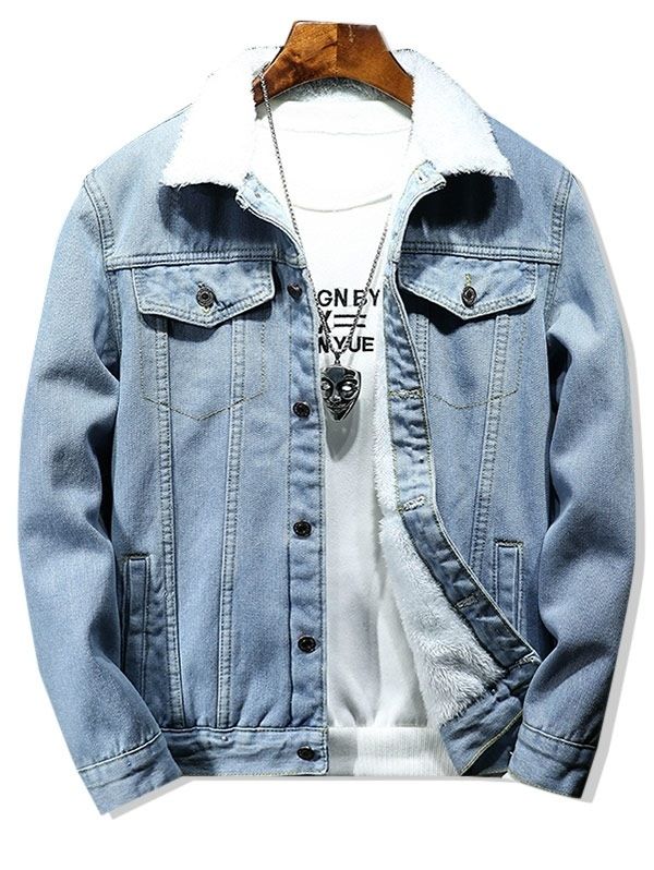 Solid Color Button Denim Fluffy Jacket | Fluffy jacket, Casual .