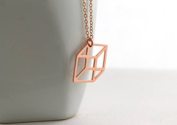 Geometric Copper Cube Pendant 3D Cube Necklace Cube Pendant - Etsy .