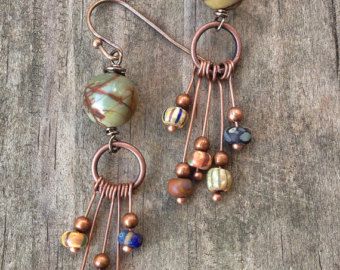 Copper Earrings / Turquoise Earrings / Copper Jewelry / | Handmade .