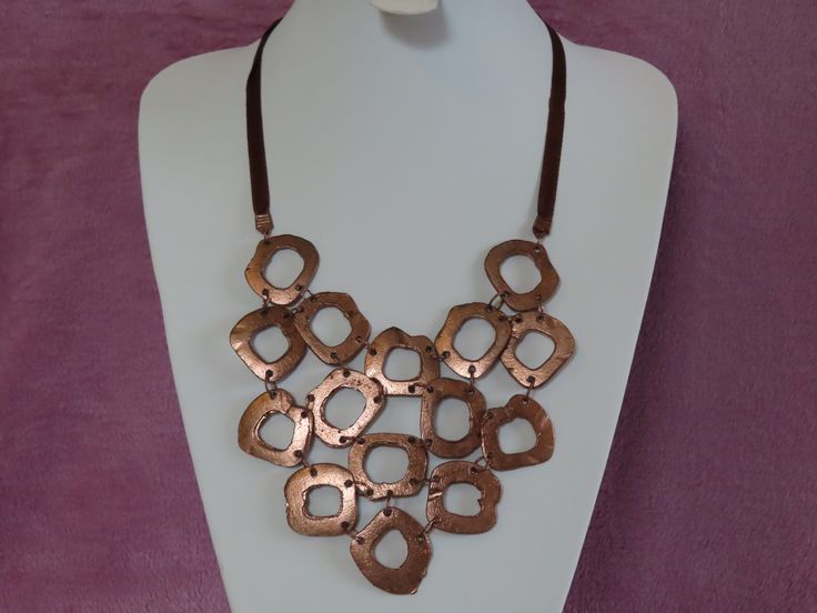 Large contemporary handmade copper geometric statement bib .